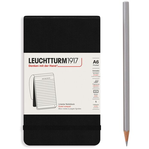 Блокнот Leuchtturm Reporter A6 94л в линейку твердая обложка Черный