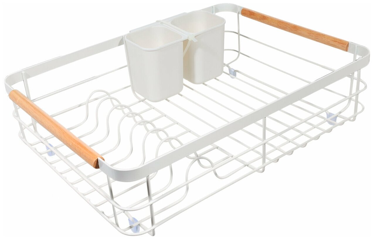 Сушилки Для Посуды Xiaomi Сушилка для посуды, Kuchenland, 43х31 см, с поддоном, металл/дерево/пластик, White style