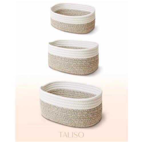 Набор корзин для хранения TALISO 3 шт / корзинки плетеные 20х15х11 см, 25х18х13 см, 30х22х14 см / органайзеры для косметики