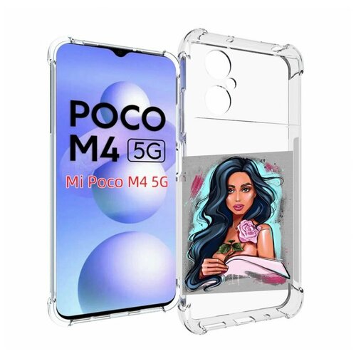 Чехол MyPads Девушка-с-розовой-розочкой женский для Xiaomi Poco M4 5G задняя-панель-накладка-бампер