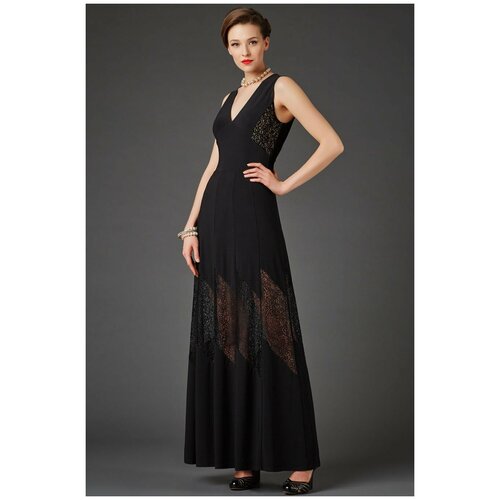 Платье Арт-Деко, размер 48, черный платье из гипюра