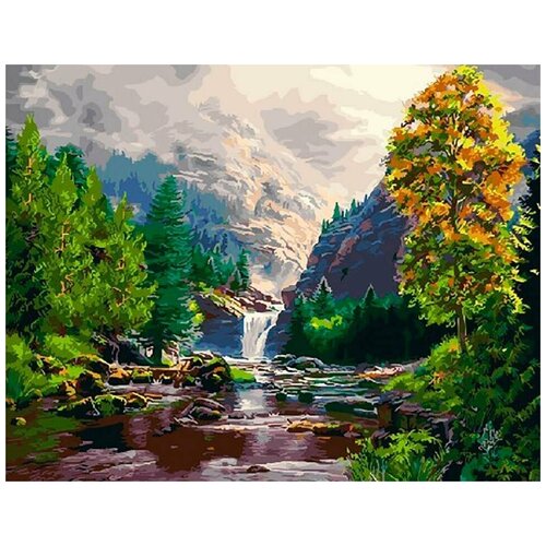 картина по номерам озеро в горах 40x50 см Картина по номерам Водопад в горах, 40x50 см