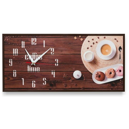 Часы настенные 3D-Decor интерьерные постеры Coffe time бесшумные прямоугольные на кухню, 20*43 см