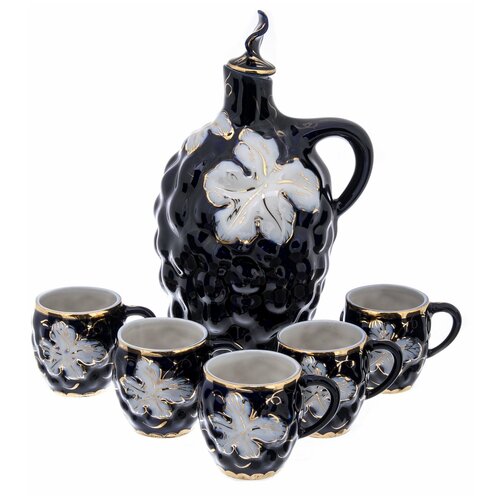 Набор сборный штоф Виноград с фигурным туловом и пять стопок фарфор роспись 12740₽