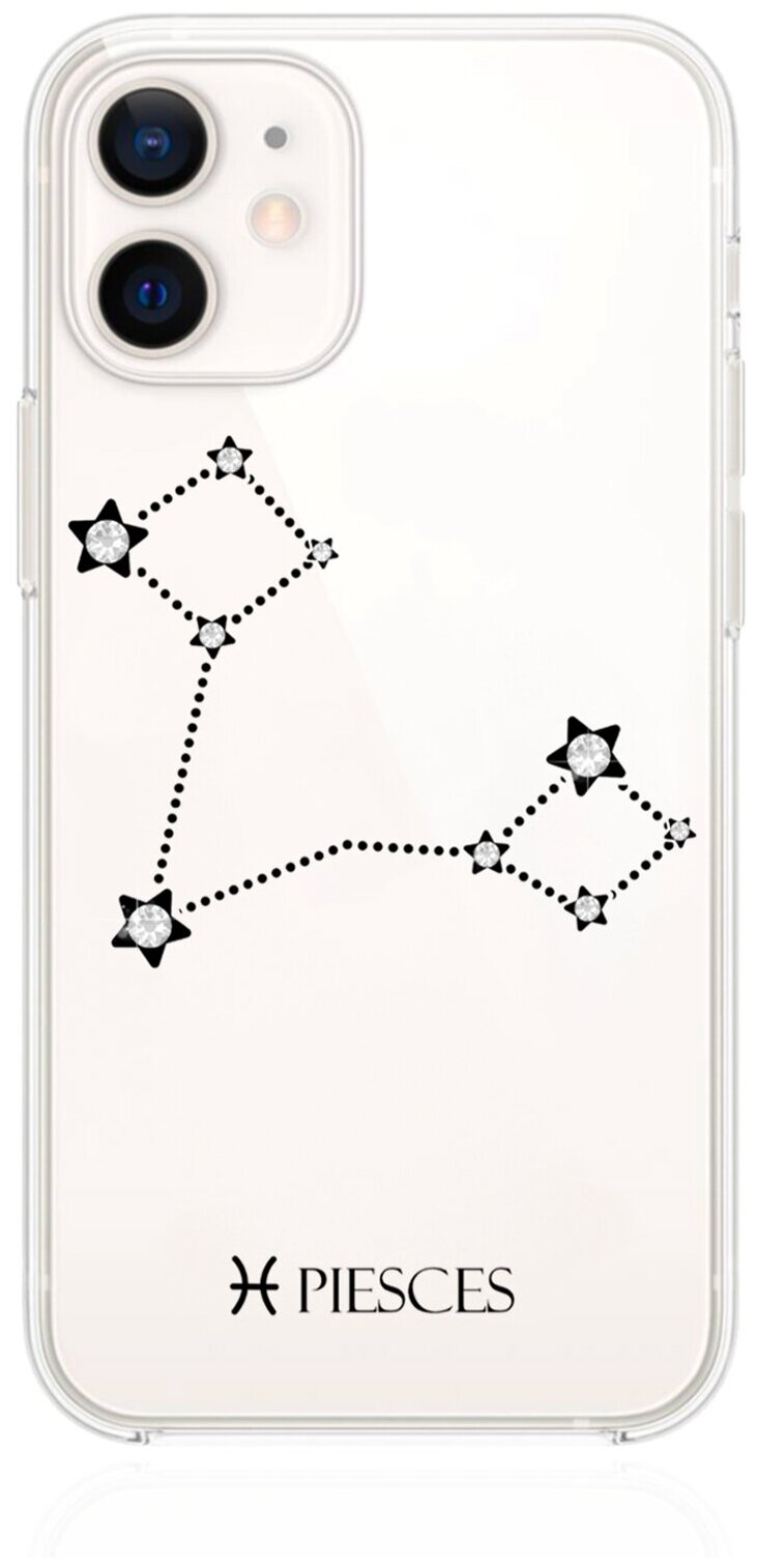 Прозрачный силиконовый чехол с кристаллами Lux для iPhone 12 Mini Знак зодиака Рыбы Pisces для Айфон 12 Мини