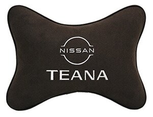 Автомобильная подушка на подголовник алькантара Coffee с логотипом автомобиля NISSAN TEANA