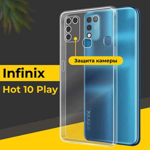Тонкий силиконовый чехол для смартфона Infinix Hot 10 Play / Противоударный чехол для телефона Инфиникс Хот 10 Плей с защитой камеры / Прозрачный