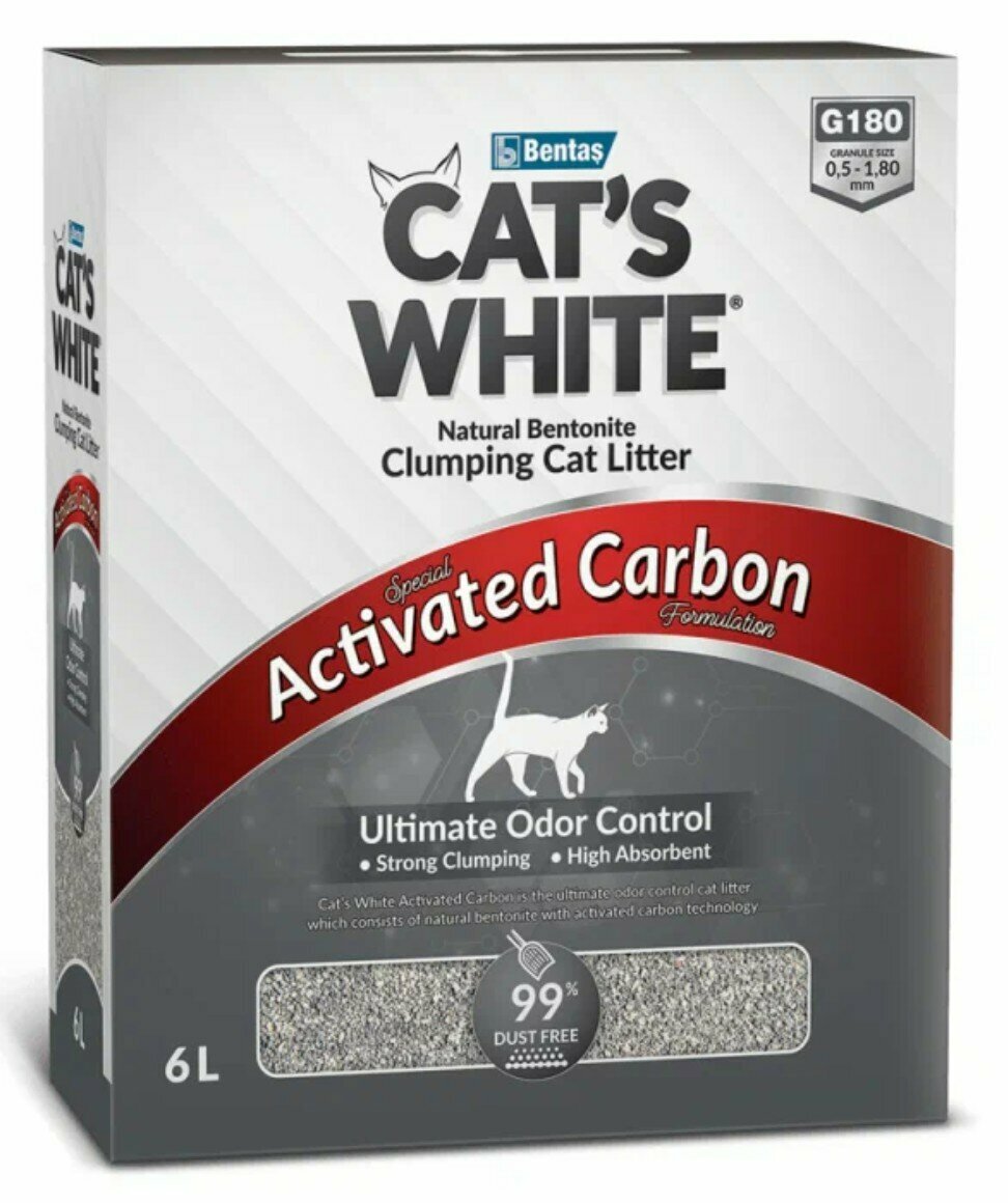 Cat's White BOX Premium Activated Carbon комкующийся наполнитель с активированным углем для кошачьего туалета (6л) Без характеристики