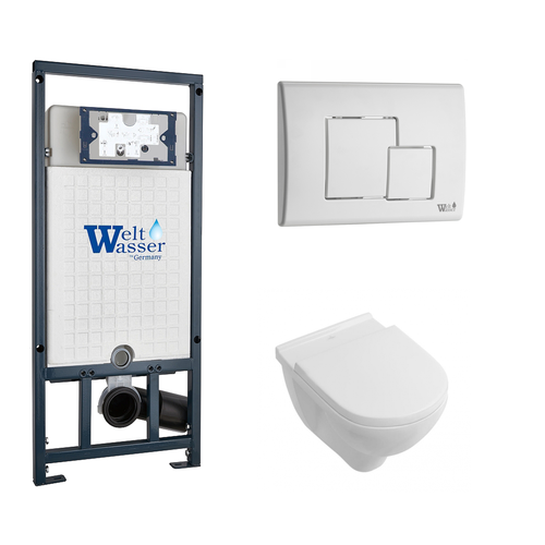 Комплект 3 в 1 инсталляция WeltWasser WW Marberg 507 + Унитаз подвесной Villeroy & Boch O Novo Directflush с кнопкой белой SE 10000005949 + 10000010237 + 5660HR01