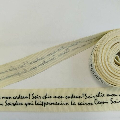 Лента тесьма репсовая для шитья молочная с черным принтом ш20 мм в уп3 м для шитья творчества рукоделия 250₽