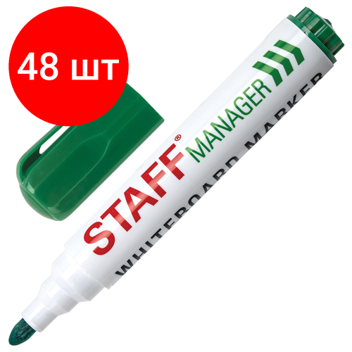 manager Комплект 48 шт, Маркер стираемый для белой доски зеленый, STAFF Manager, 5 мм, с клипом, 151494