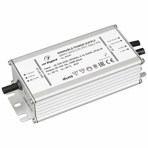 Блок питания ARPV-UH24120-PFC-DALI-PH (24V, 5.0A, 120W) (Arlight, IP67 Металл, 7 лет) блок питания arpv uh24120 pfc dali2 ph 24v 5a 120w arlight 028107 2