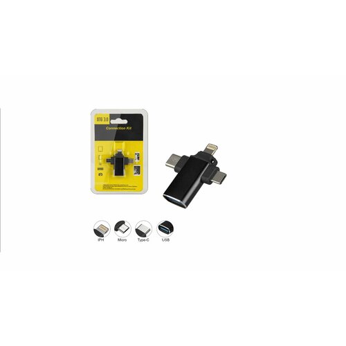 Переходник даптер OTG3.0 Connection Kit 3 in 1, USB 3.0 (F) to Lightning/micro USB/Type-C (M), Черный