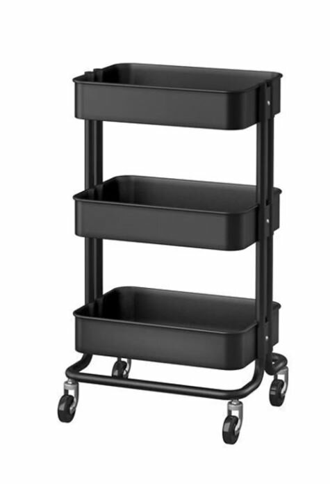 фото Этажерка пластиковая 3-х ярусная 43*38*87 см на колесах черный Baizheng