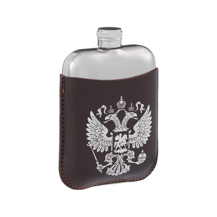 Мастер К Фляжка для алкоголя и воды "Герб России", нержавеющая сталь, подарочная, 180 мл, 6 oz