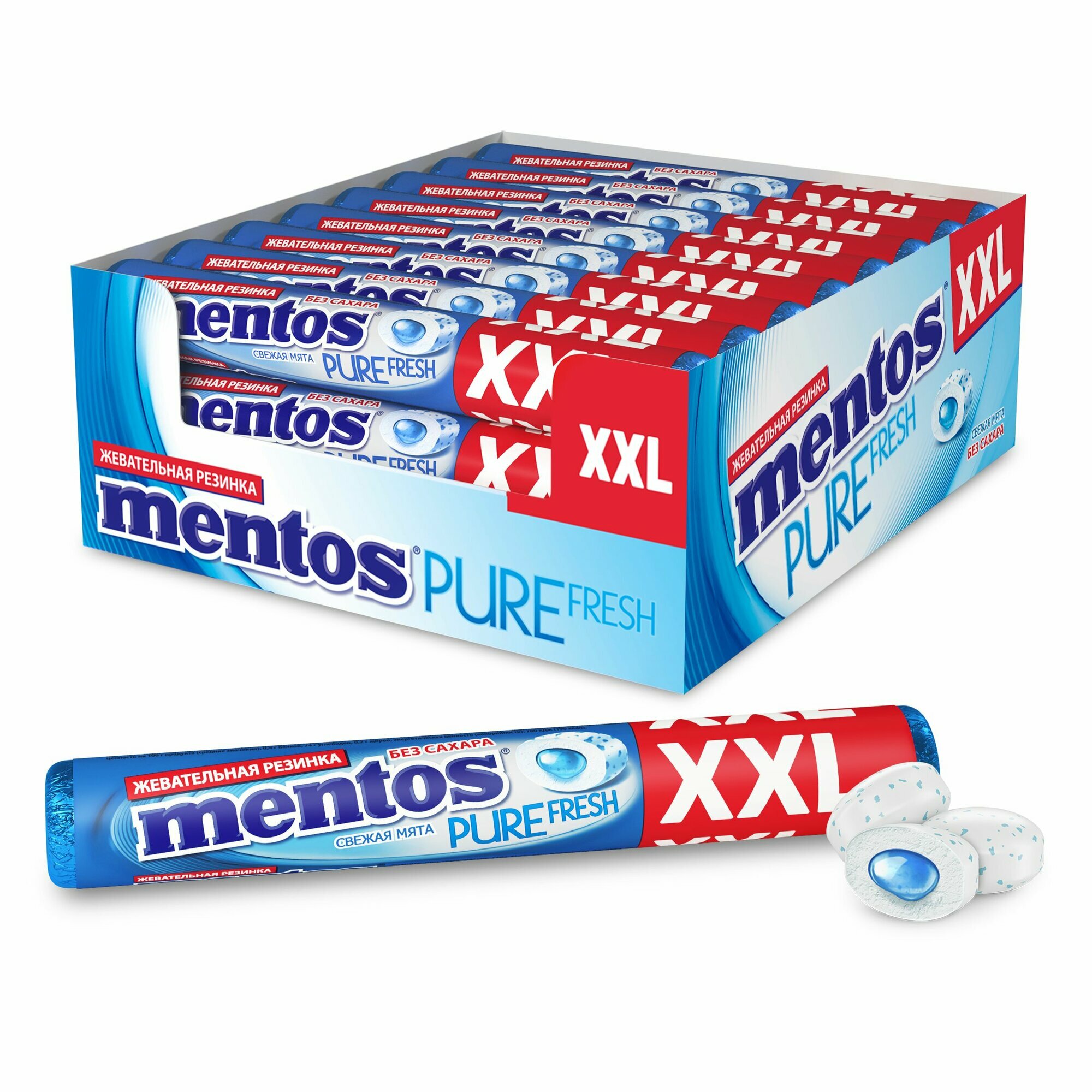 Жевательная резинка Mentos Pure Fresh вкус Свежая мята XXL, 24 шт по 23,3 г