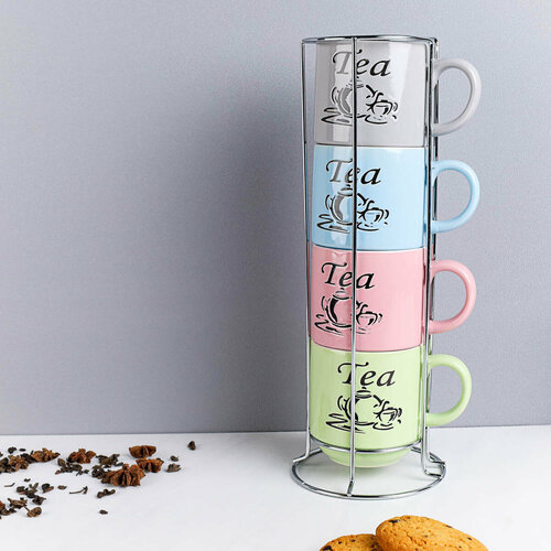 Набор кружек 4 штуки на металлической подставке 1415₽