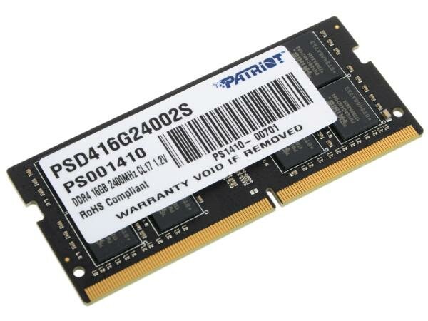 Оперативная память для ноутбука 16Gb (1x16Gb) PC4-19200 2400MHz DDR4 SO-DIMM CL17 Patriot Signature PSD416G24002S