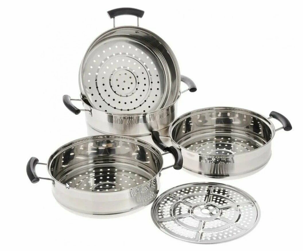 Мантоварка Kelli KL-4244-30, нержавеющая сталь, 2 кастрюли, 6 ручек, 12 литров