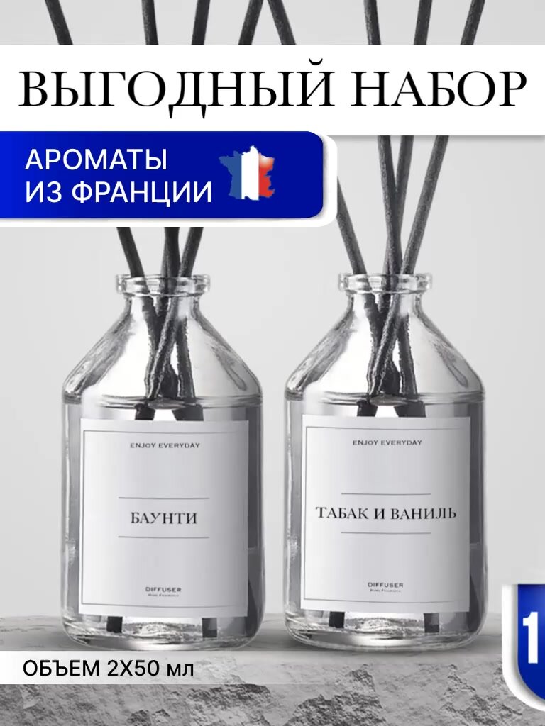 Набор ароматических диффузоров Баунти + Табак и Ваниль / ароматизатор для дома с палочками 2 шт — фото 1