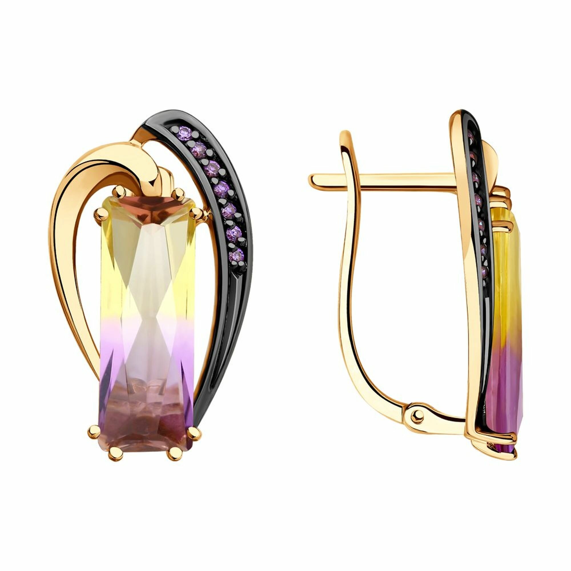 Серьги Diamant online, красное золото, 585 проба, аметрин, фианит, длина 2 см, , фиолетовый, мультиколор