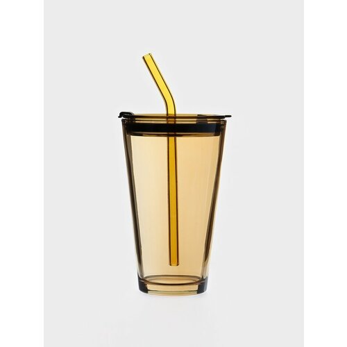 Стакан Доляна Хеппи 500 мл 9185 см с крышкой и трубочкой стекло жёлтый 761₽