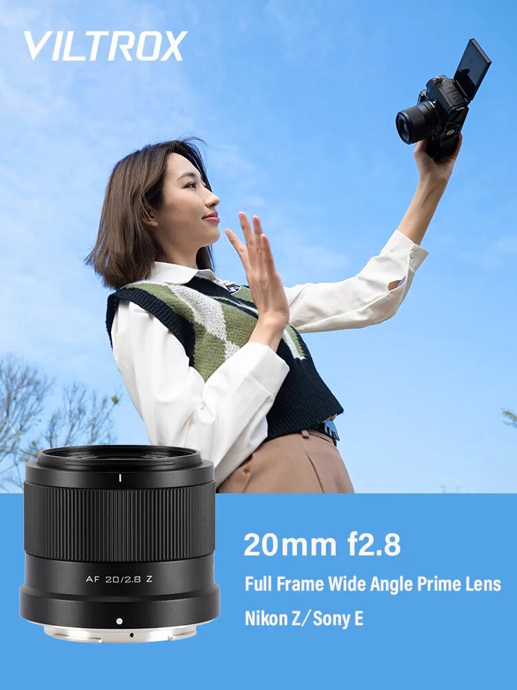 Объектив для камеры Viltrox 20 мм F2.8, полнокадровый ультра-автоматический объектив с автофокусом для видеоблога для Sony E A7c A6400 EV-Z10 Nikon Z Camera Z30 Z6