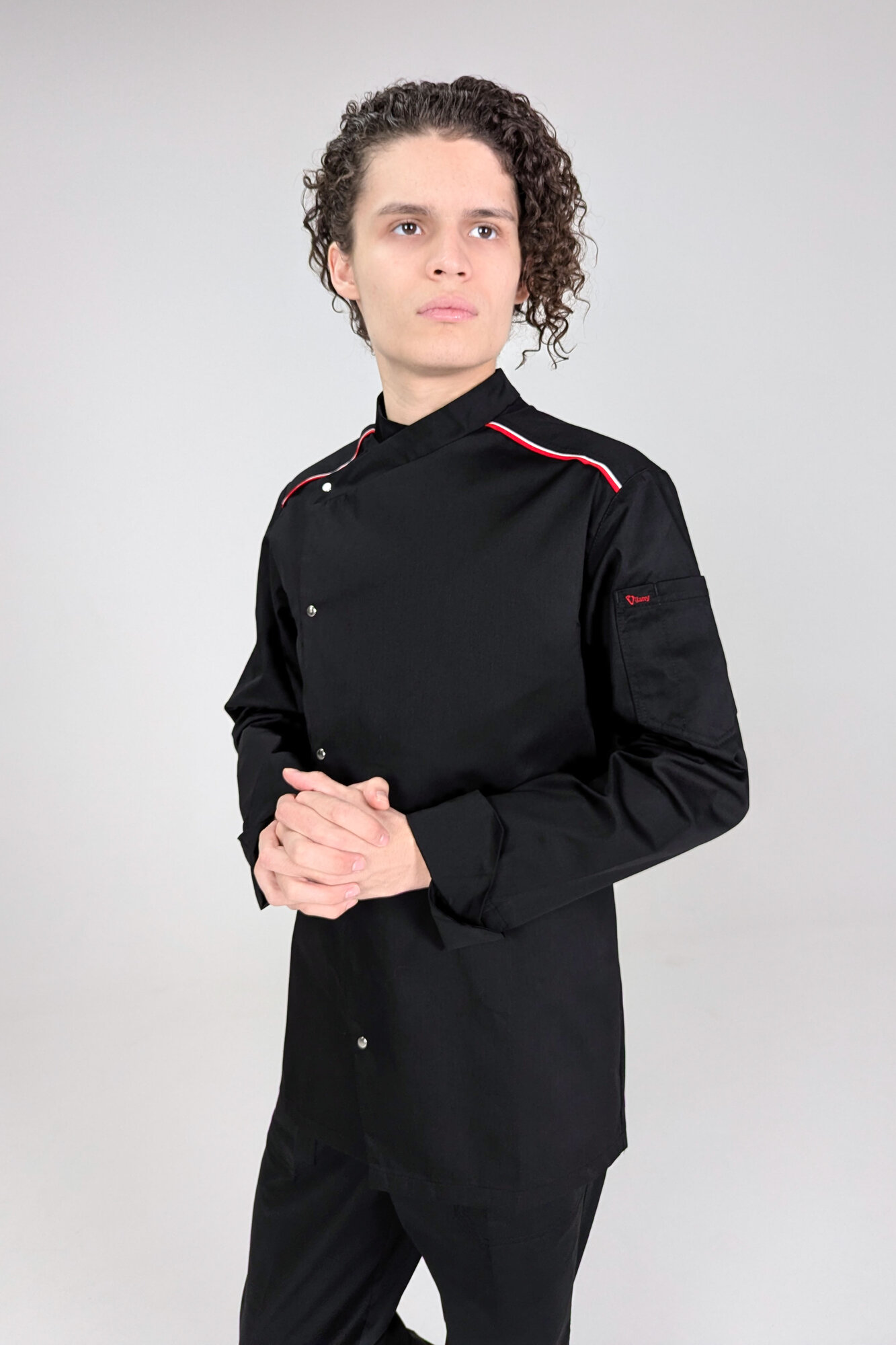 Китель повара вилан мужской, тк. ТиСи Твил, размер 44-46, рост 182-188, Черный, кант красный, белый
