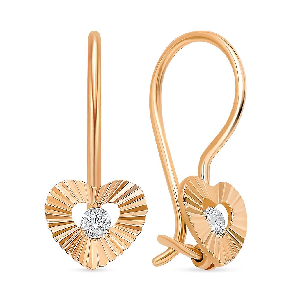Серьги 585GOLD, красное золото, 585 проба, фианит, , красный