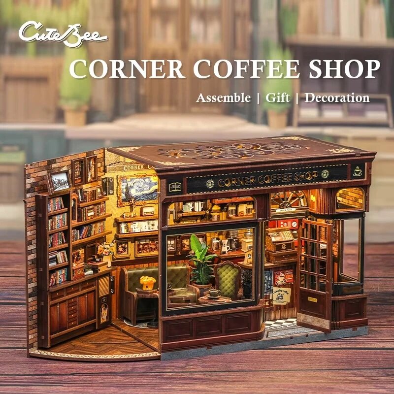 CUTEBEE Миниатюрный деревянный книжный уголок для сборки