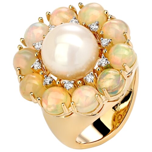 фото Эстет золотое кольцо из желтого золота с бриллиантами жемчугом 01к6311061-6, размер 18.5