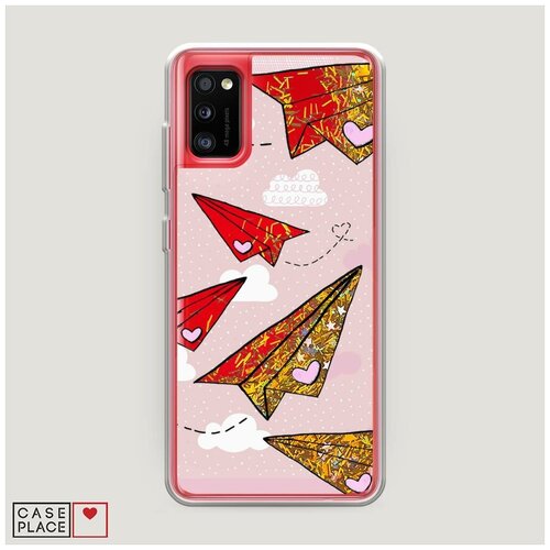 фото Чехол жидкий с блестками samsung galaxy a41 самолетики любви case place