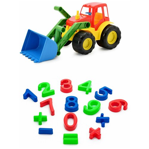 фото Игрушки для песочницы для снега трактор с ковшом серии active + песочный набор арифметика zebratoys