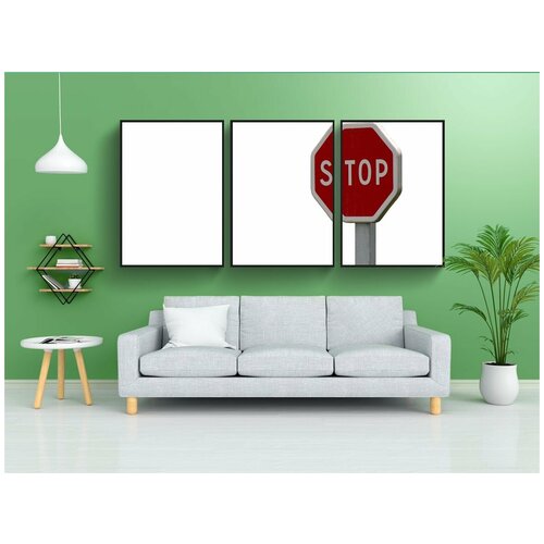 фото Набор модулных постеров для интерьера "останавливаться, знак, красный" 60x90 см. в тубусе, без рамки lotsprints