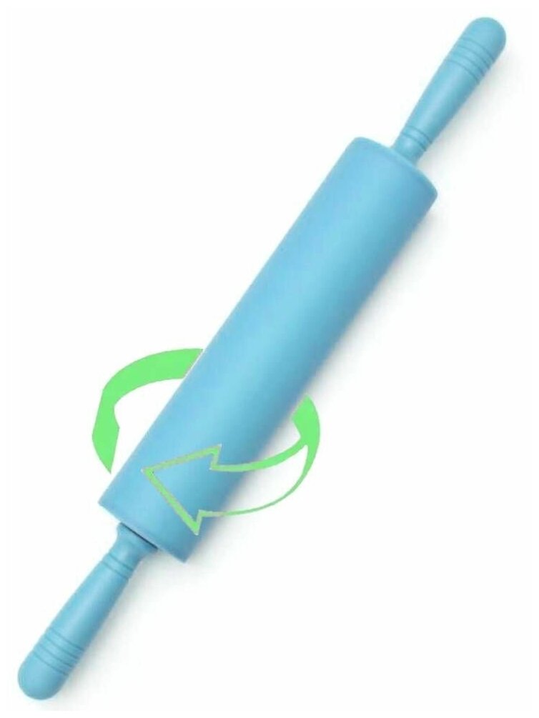 Скалка силиконовая с пластиковыми ручками, 24,5 см., голубой - фотография № 3