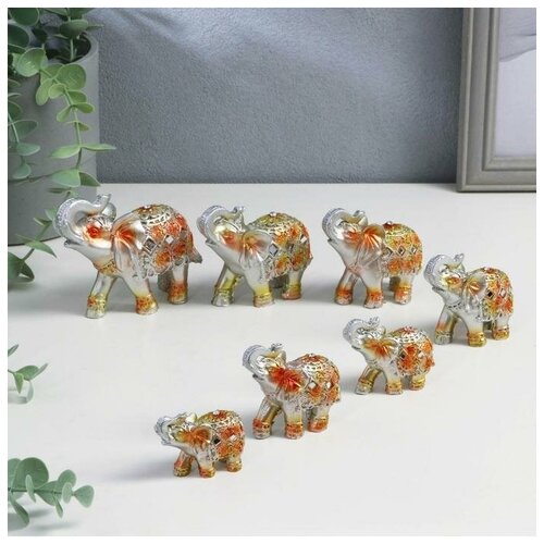 фото Сувенир полистоун (набор 7 шт) "стадо слонов" 20х9,5х9 см 1398715 сима-ленд