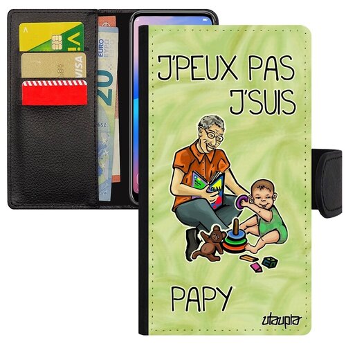 фото Красивый чехол-книжка для мобильного // xiaomi redmi note 6 pro // "не могу - стал дедом!" рисунок семья, utaupia, светло-зеленый