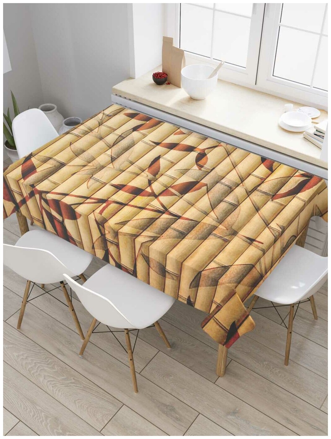 Скатерть прямоугольная JoyArty на кухонный стол "Бамбук" из оксфорда, 120x145 см
