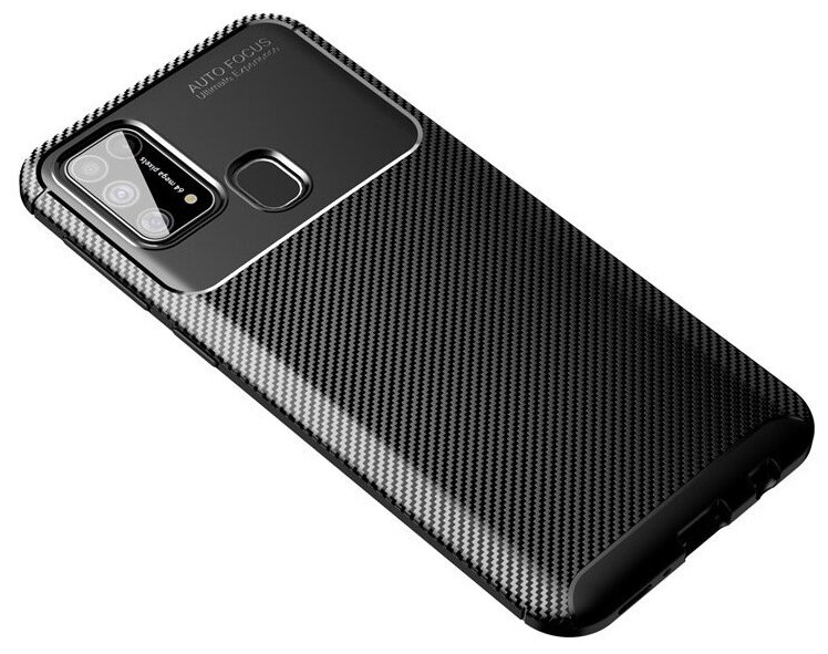 Чехол панель-бампер MyPads для Samsung Galaxy M31 SM-M315 (2020) из прочного силикона с матовой отделкой «под карбон» черная
