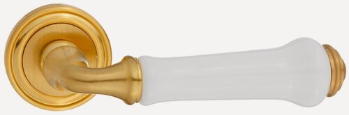 Изображение товара Ручка дверная межкомнатная на круглой розетке Сиракузы, латунь матовая/белая керамика