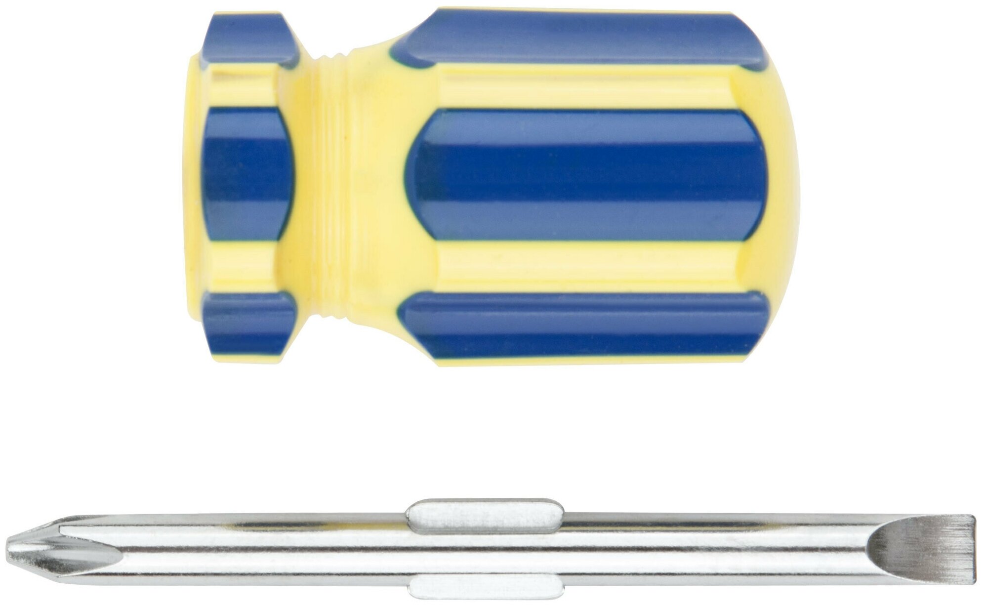 Отвертка с переставным жалом "коротыш", CrV сталь, сине-желтая пластиковая ручка 6х32 мм PH2/SL6 56212