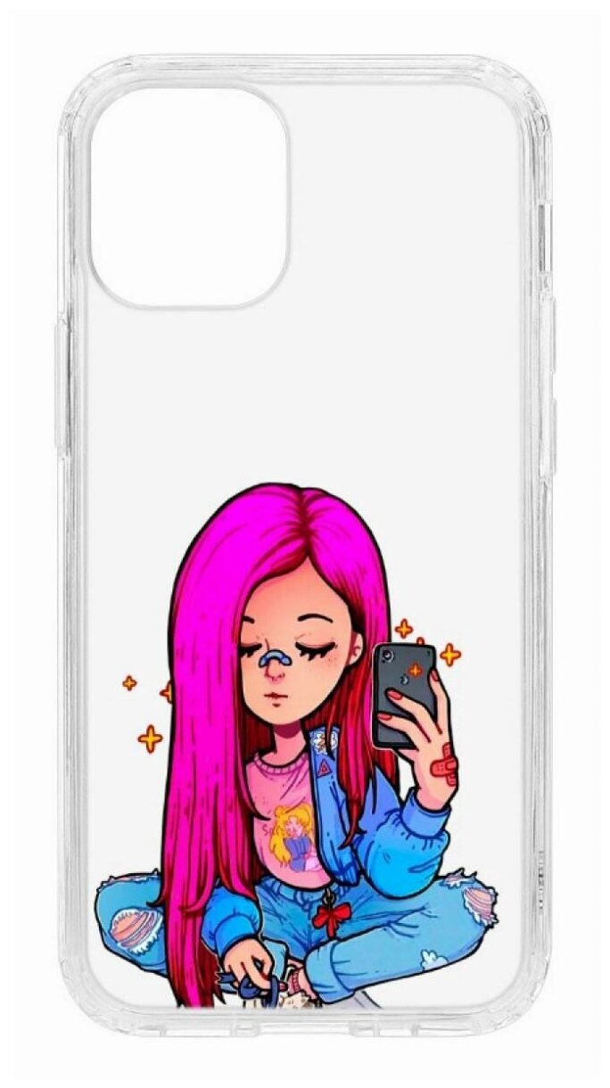 Чехол для iPhone 12 mini Kruche Print Pink Hair, противоударная пластиковая накладка с рисунком, защитный силиконовый бампер с принтом и защитой камеры