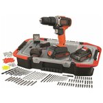 Black+Decker / Дрель-шуруповерт ударная BCD003BAST-QW, 40Нм, 18В, 2х1.5Ач, з/у, оснастка 160 шт органайзер - изображение