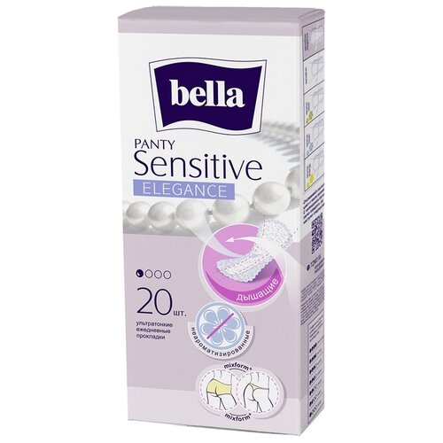 прокладки ежедневные monty pantyliner 1 капель 20 шт Bella прокладки ежедневные Panty sensitive elegance, 1 капля, 20 шт., белый