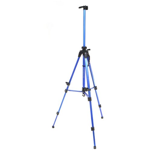 Мольберт металлический тренога складной, усиленный, синий в чехле с уровнем, компасом и ручкой, регулируемый