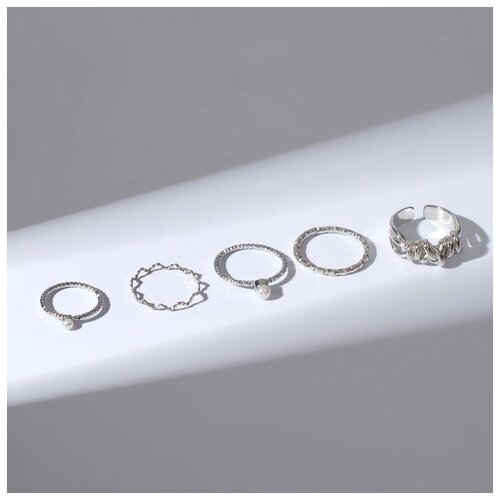 Комплект бижутерии, пластик, серебряный кольцо набор 5 штук идеальные пальчики изящность цвет белый в серебре