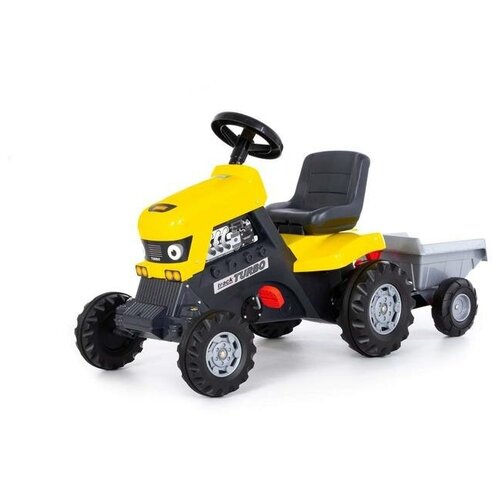 Педальная машина для детей Turbo, трактор, с полуприцепом, цвет жёлтый