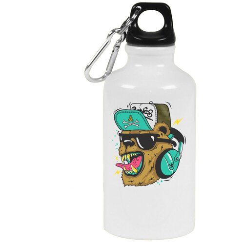 Бутылка с карабином CoolPodarok Иллюстрация. Медведь в наушниках бутылка с карабином coolpodarok йа вирнулсо медведь