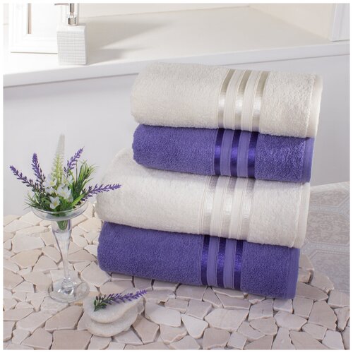 фото Доми набор из 4-х полотенец harmonika цвет: молочный, сиреневый 50х80 см - 2 шт, 70х130 см - 2 шт dome