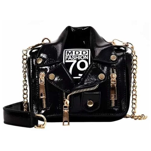 Небольшая сумочка с оригинальным дизайном в стиле кожанной куртки с замком